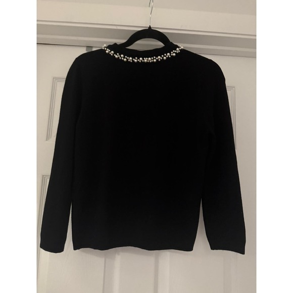 ZARA KNIT Black Faux Pearl Embellished Cardigan Sweater Womens Size Small Beaded - Picture 3 of 5